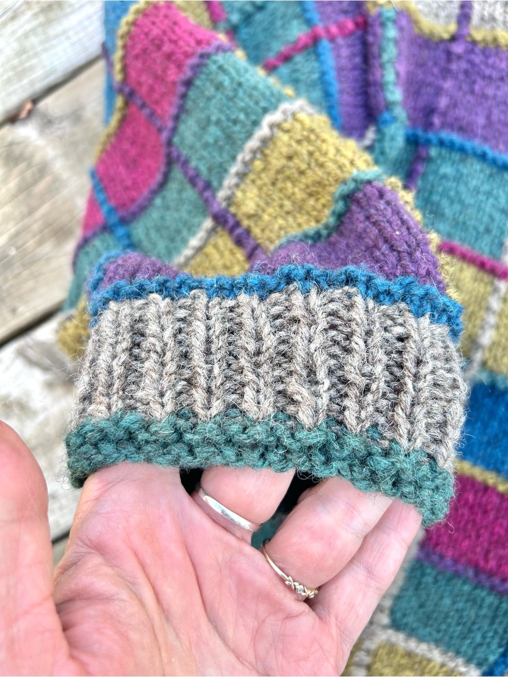 Artisan patchwork vibe boho wool knit sweater w cottagecore country prairie vibe - Picture 11 of 16